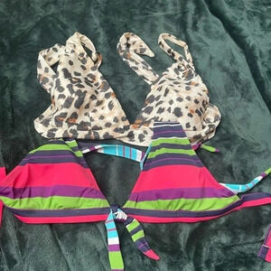 Aerie Bikini Top Leopard and Color‎ block lot Size Womens L GUC! #203